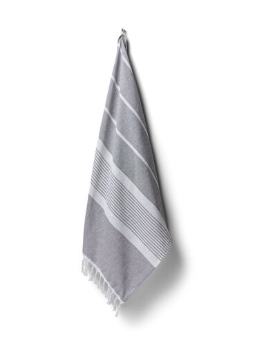 Stribet håndklæde med frynser, Medium Grey Melange, Packshot image number 0