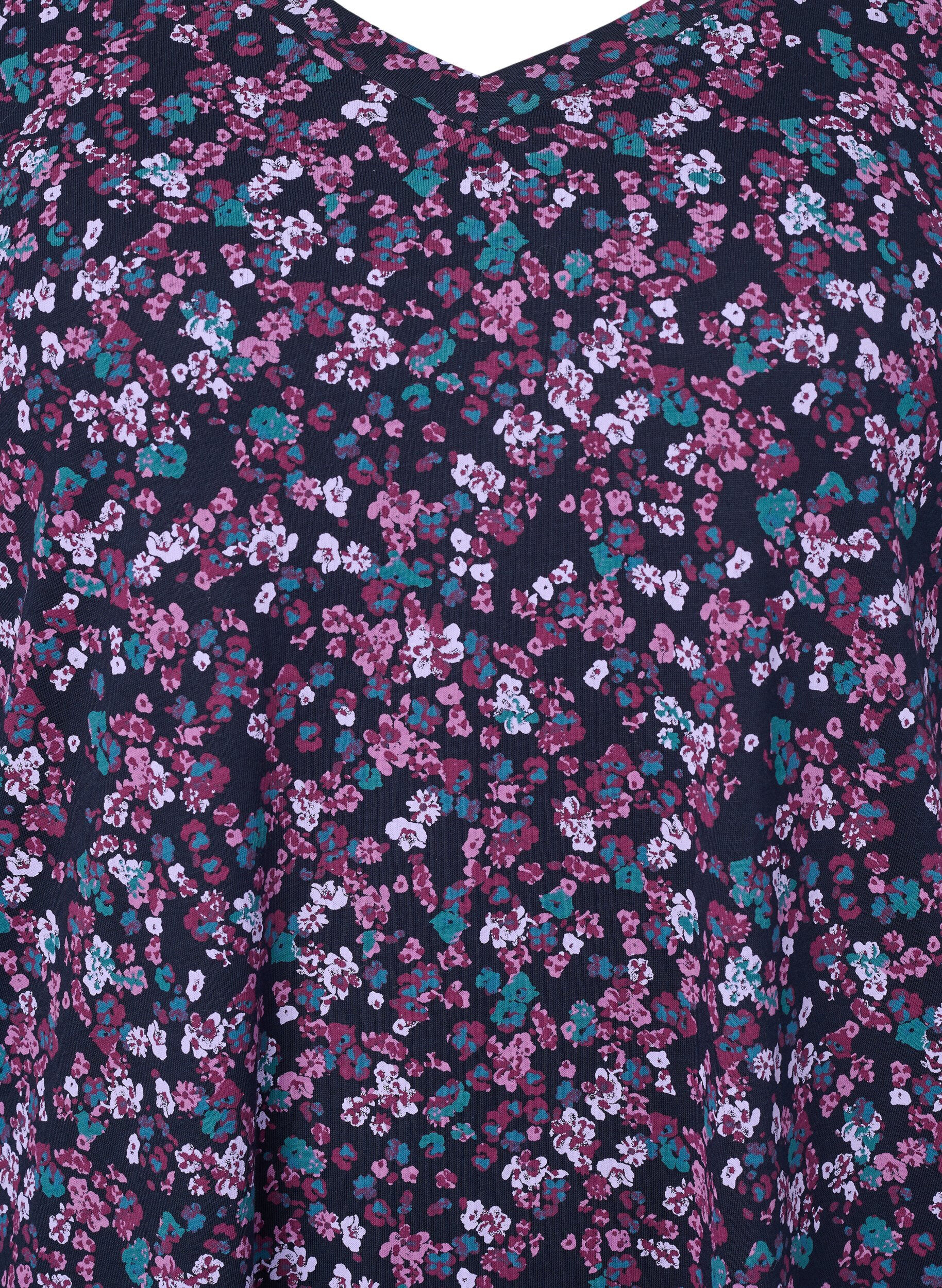 Zizzi Lang&aelig;rmet natkjole i bomuld, Night Sky Disty AOP, Packshot image number 2