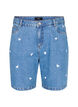 Denimshorts med høj talje og broderede hjerter, Blå, Packshot image number 0