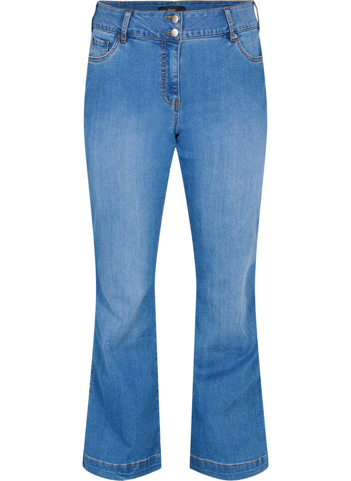 Højtaljede Ellen jeans med bootcut , Blue denim, Packshot image number 0