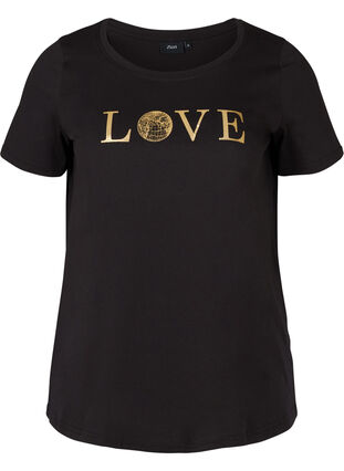 Kortærmet t-shirt med print, Black w. Love, Packshot image number 0