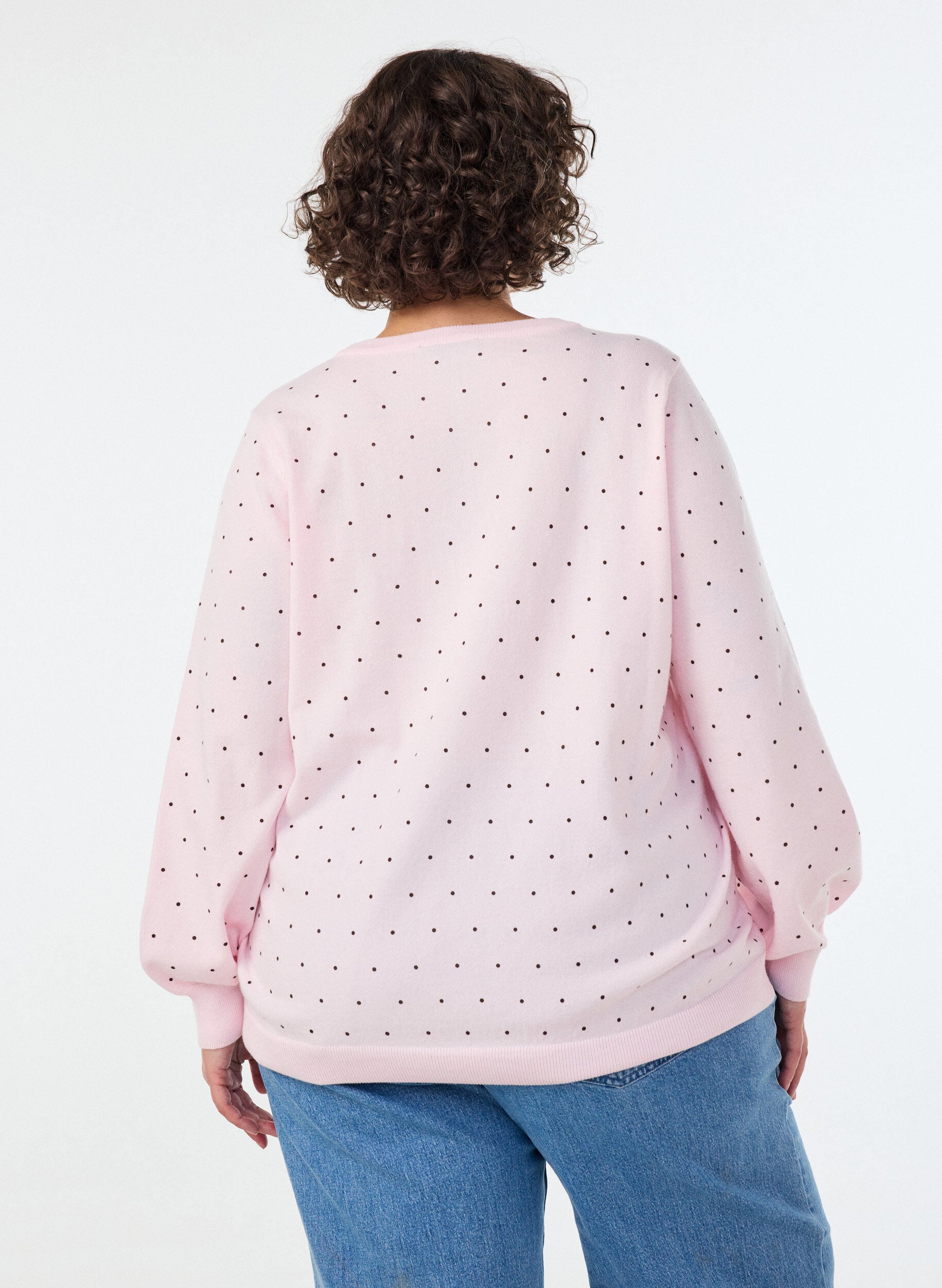 ZizziStrikbluse med sm&aring; prikker, Lyser&oslash;d, Model image number 2