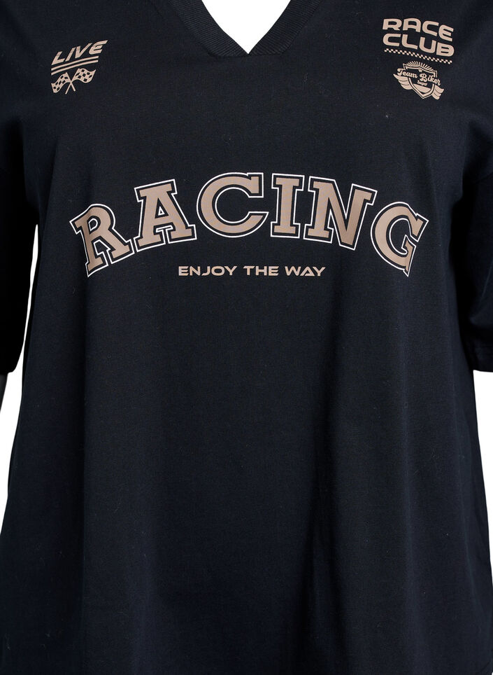 Oversize t-shirt med Racing-print, Sort, Packshot image number 2