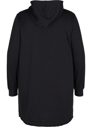 Lang sweatshirt med hætte og lomme, Black, Packshot image number 1
