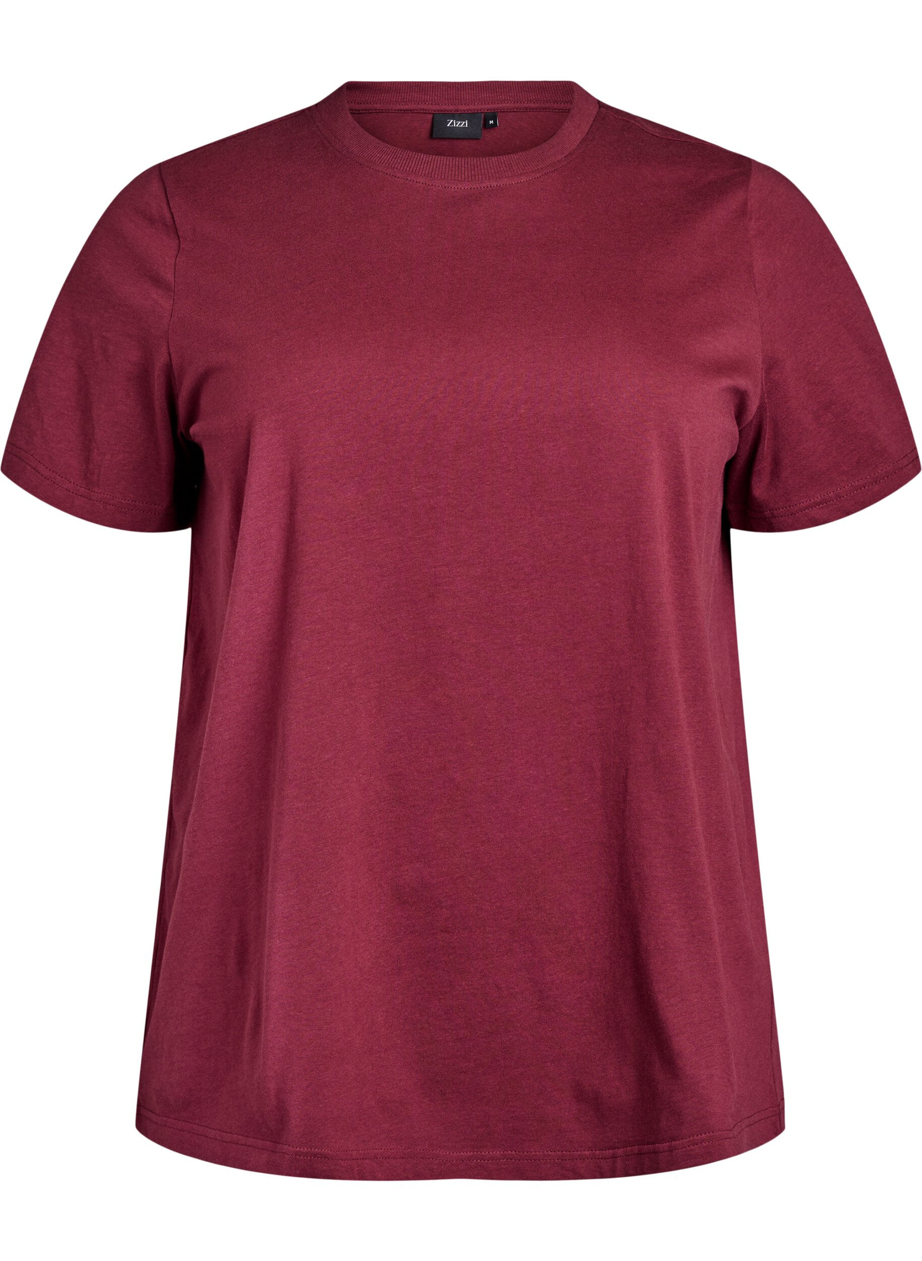 ZizziBasis t-shirt i bomuld med rund hals., M&oslash;rk Bordeaux, Packshot image number 0