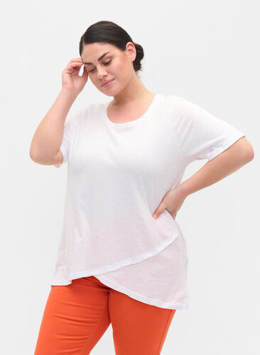 Bomulds t-shirt med korte ærmer, Bright White, Model image number 0