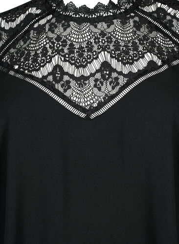Langærmet bluse med blonder, Black, Packshot image number 2