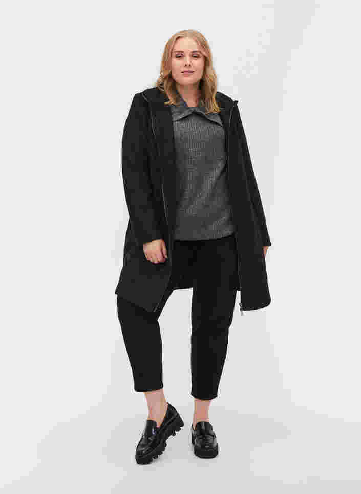 Frakke med uld og lynlås, Black, Model image number 2