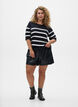 Stribet strikbluse med korte &aelig;rmer, Sort, Model image number 1