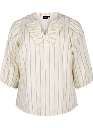 3/4 ærmet bluse i bomuld med print, Eggnog Stripe
