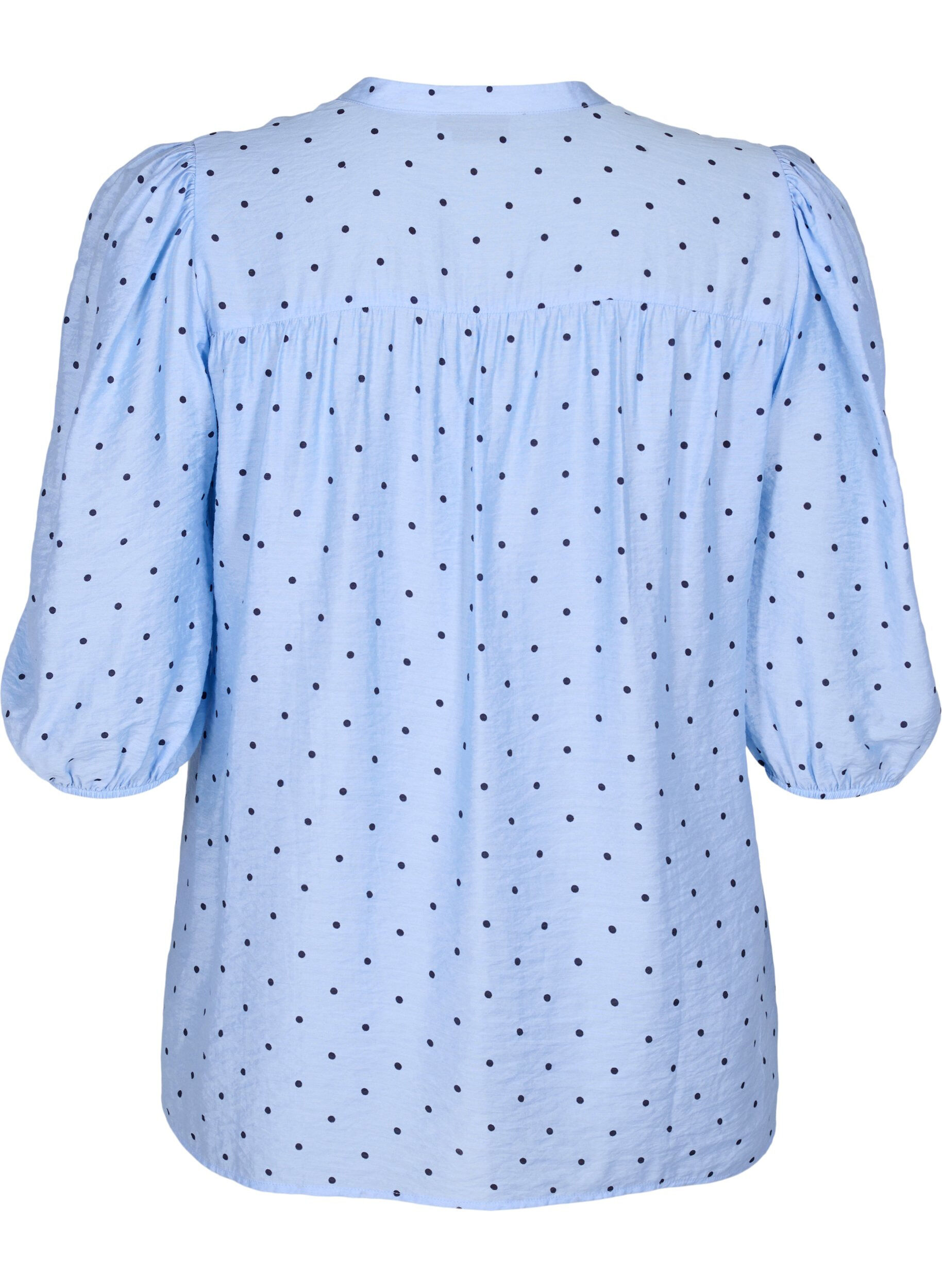 Zizzi Prikket bluse med 3/4 &aelig;rmer i viskosekvalitet, Light Blue Dot, Packshot image number 1