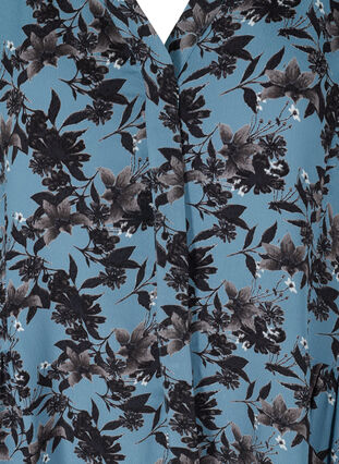 Viskose tunika med 3/4 ærmer og blomsterprint, Blue w. Flower AOP, Packshot image number 2