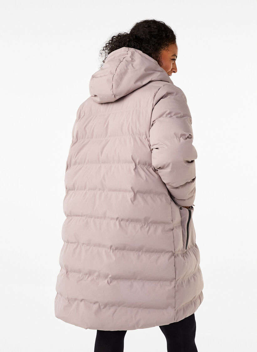 Pufferfrakke med h&aelig;tte og lommer, Beige, Model image number 2