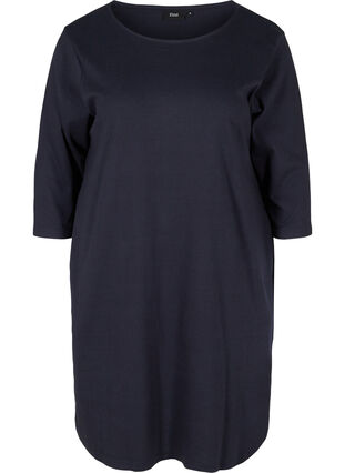 Bomulds kjole med 3/4 ærmer og lommer, Night Sky, Packshot image number 0
