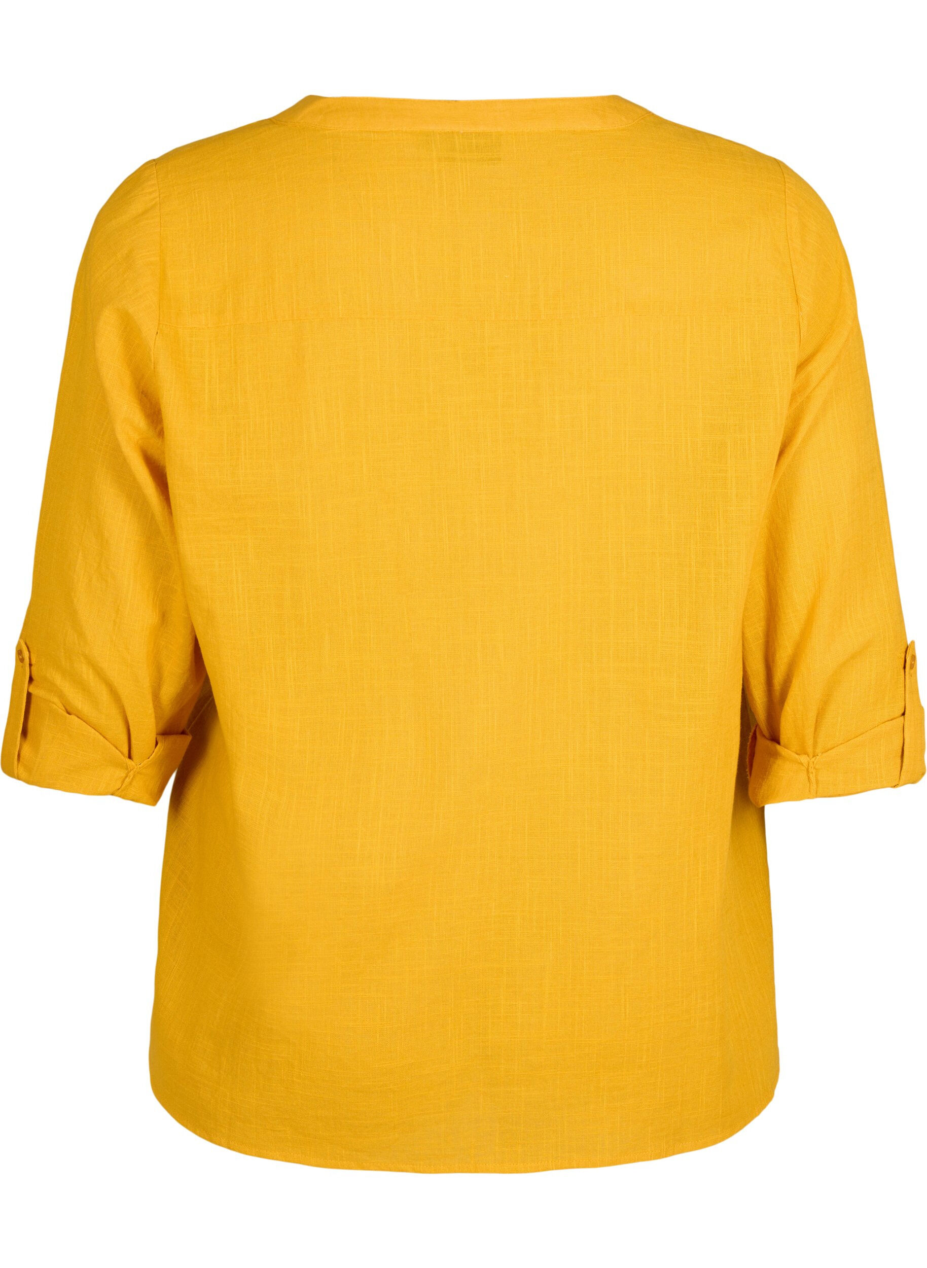 Zizzi Skjortebluse i bomuld med v-udsk&aelig;ring, Golden Yellow, Packshot image number 1