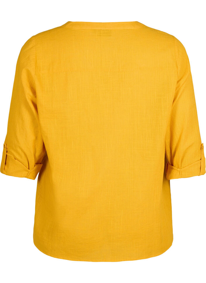 Skjortebluse i bomuld med v-udskæring, Golden Yellow, Packshot image number 1