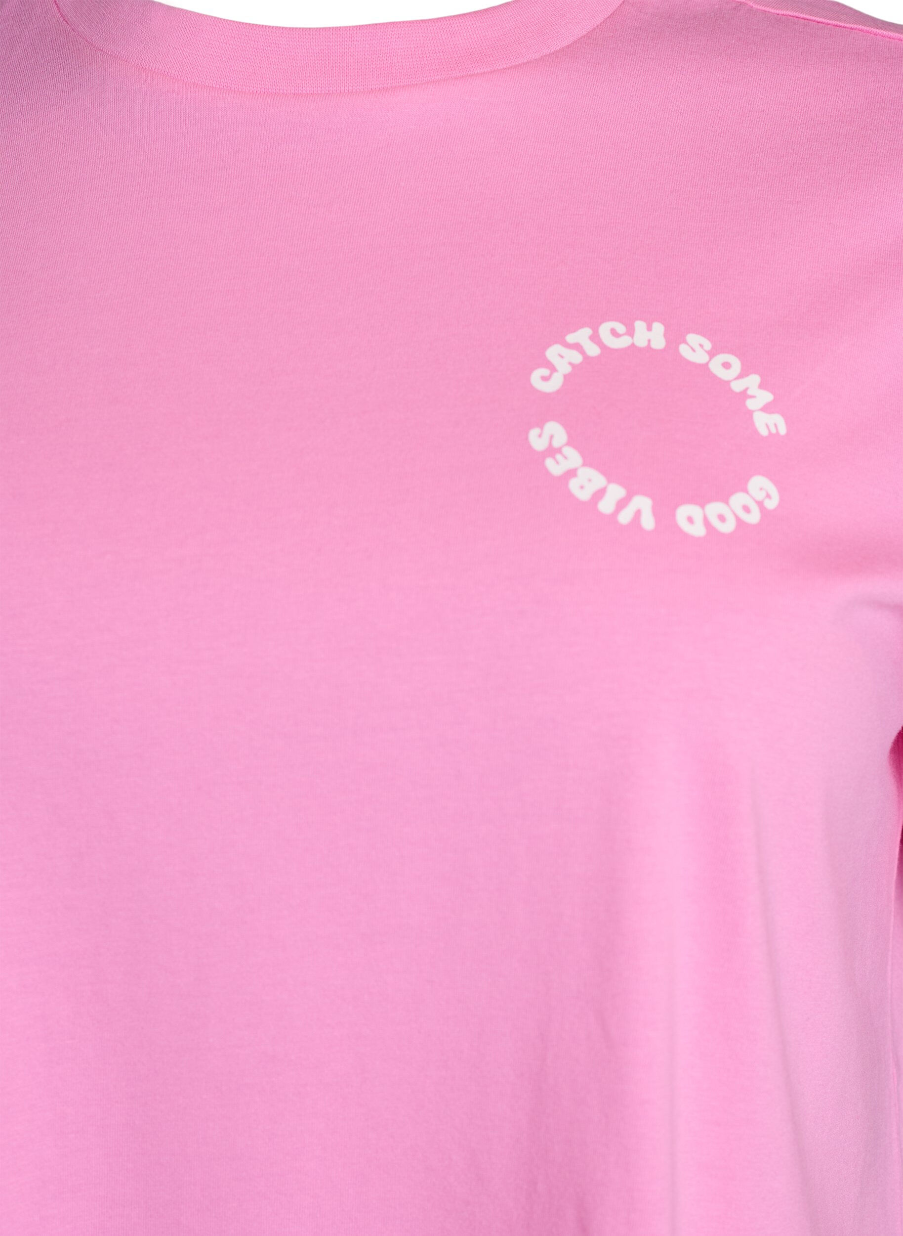 ZizziT-shirt i &oslash;kologisk bomuld med tekstmotiv, Lyser&oslash;d, Packshot image number 2