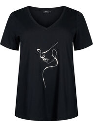 Bomulds t-shirt med pailletter, Black W. Face