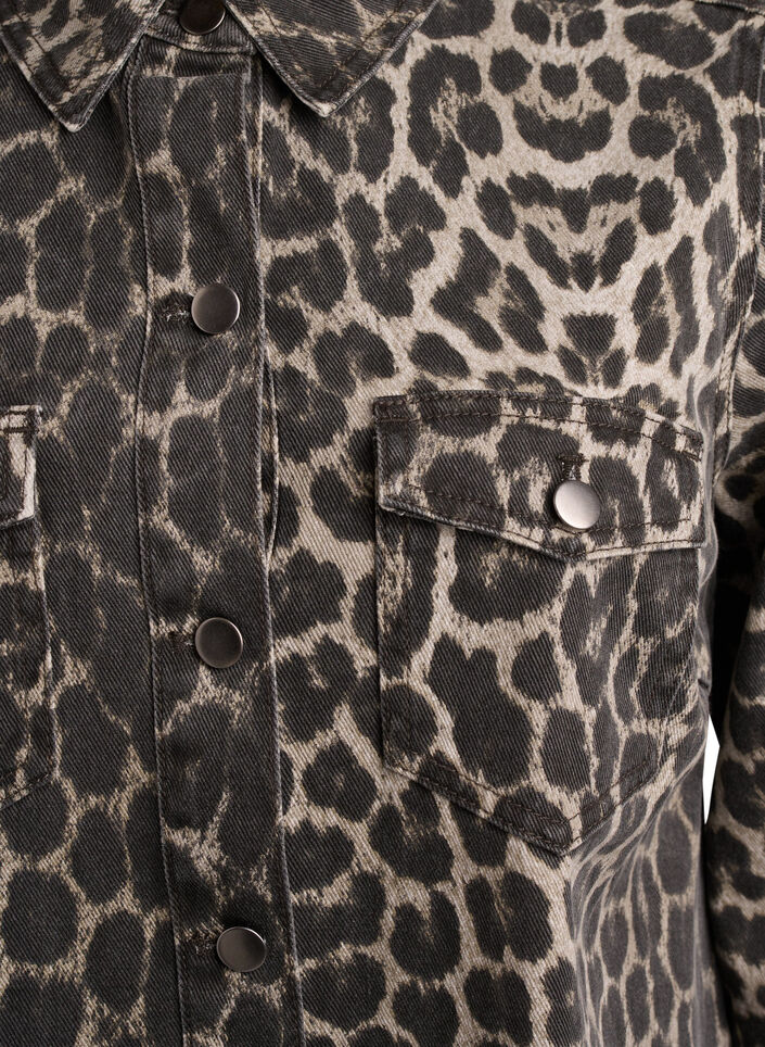 Langærmet denimkjole med leopardprint, Leo AOP, Packshot image number 2