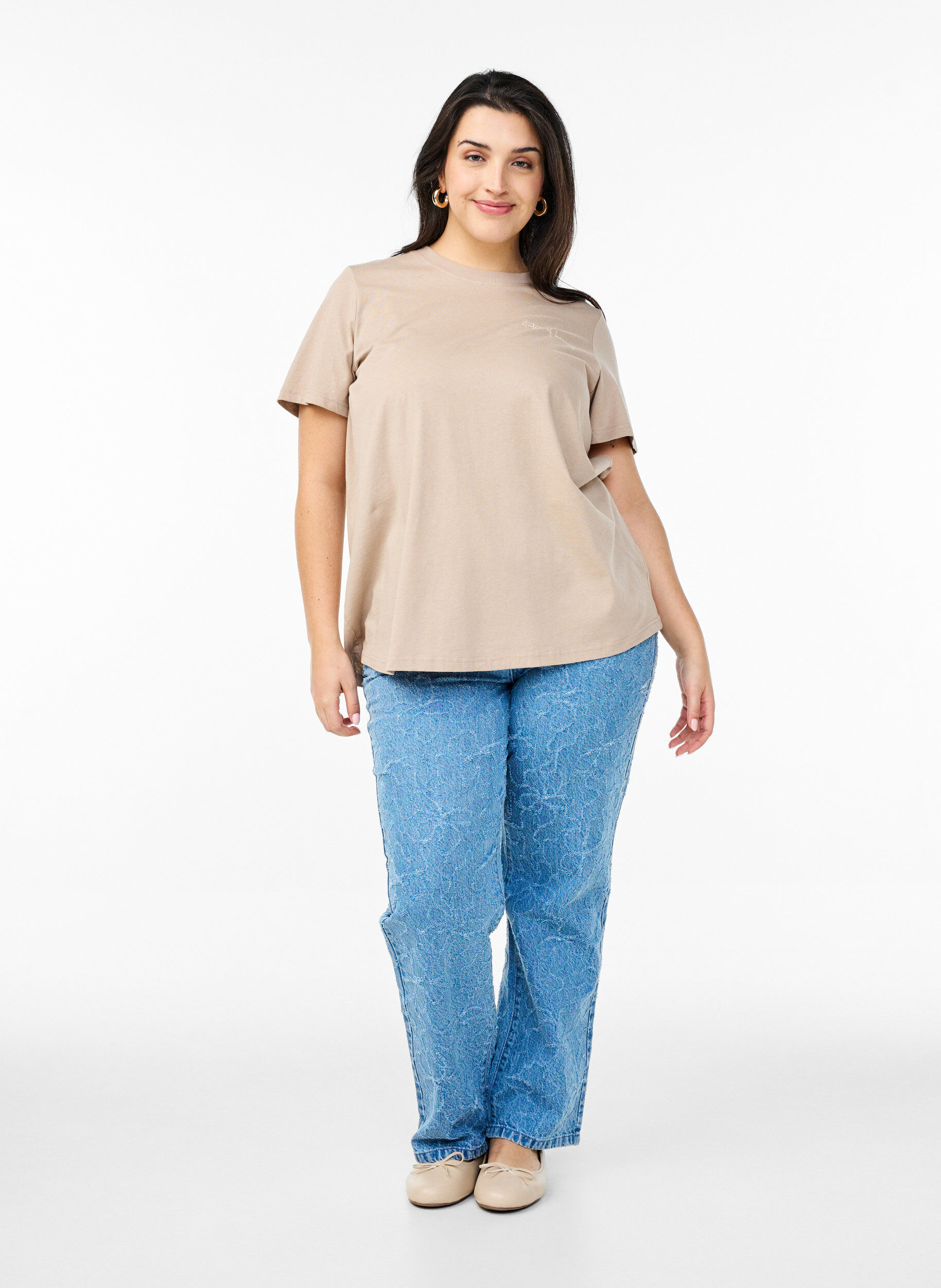 ZizziT-shirt med tekstmotiv og rund hals, Brun, Model image number 1