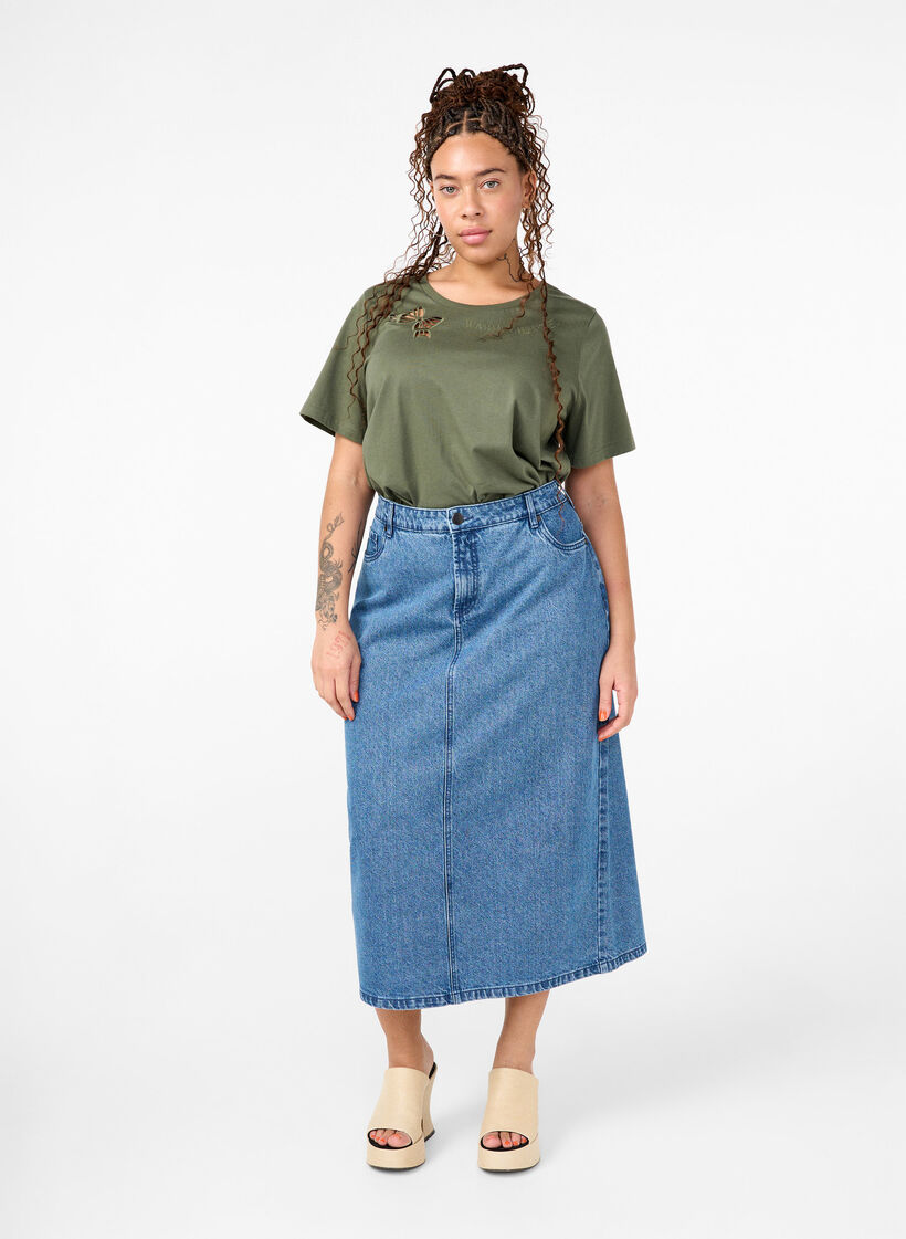 T-shirt i økologisk bomuld med sløjfedetalje, Thyme, Model image number 2