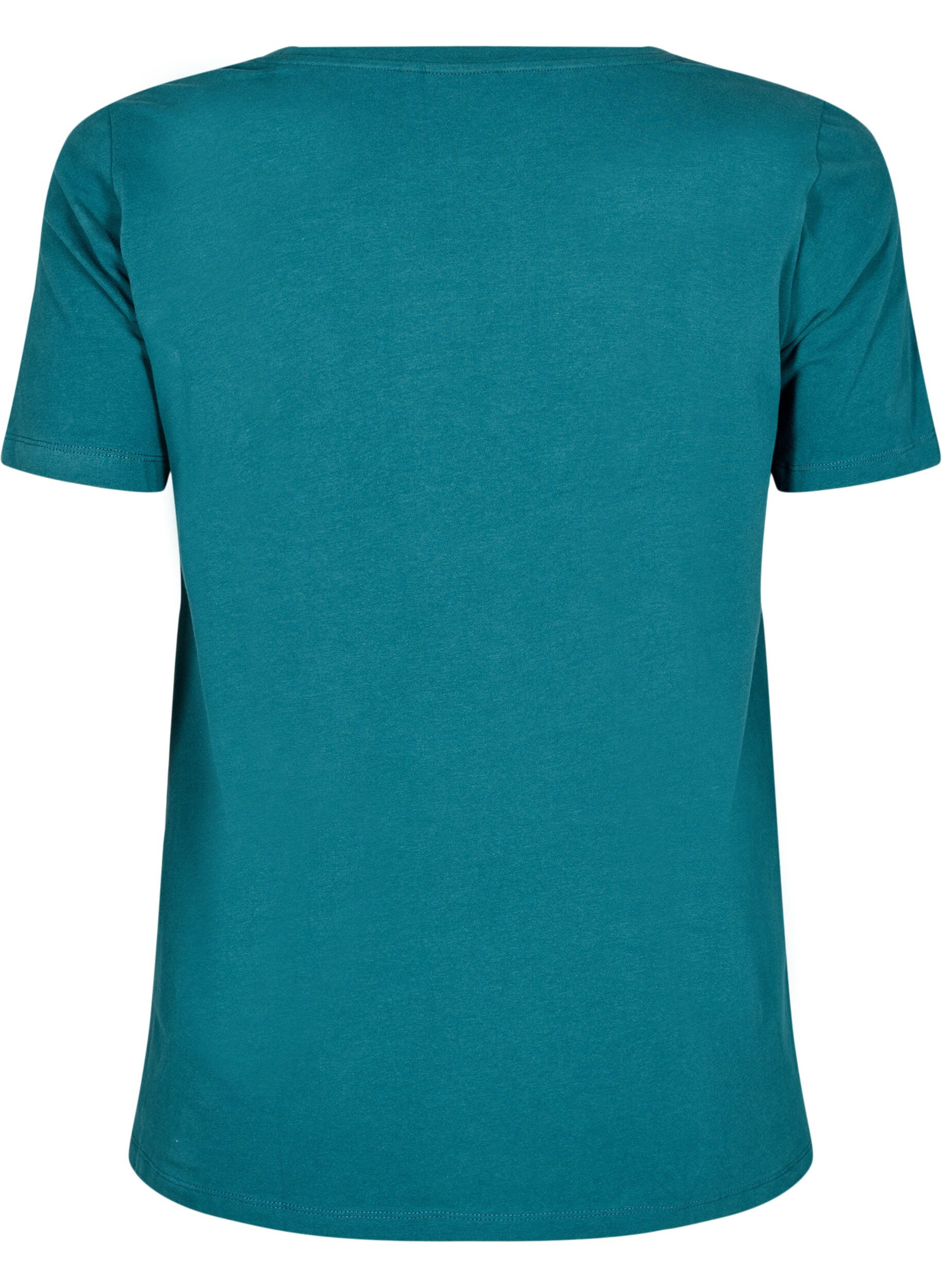 Zizzi Ensfarvet basis t-shirt i bomuld, Gr&oslash;n, Packshot image number 1