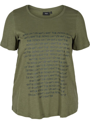 T-shirt med print i økologisk bomuld, Thyme Melange, Packshot image number 0