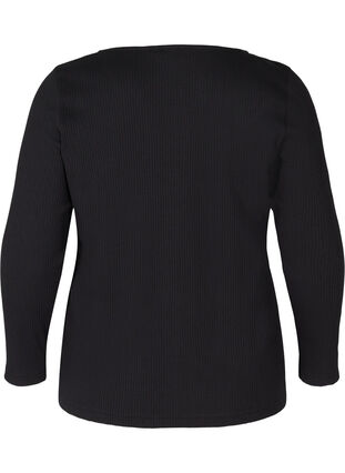 Bluse med 7/8 ærmer og knapper, Black, Packshot image number 1