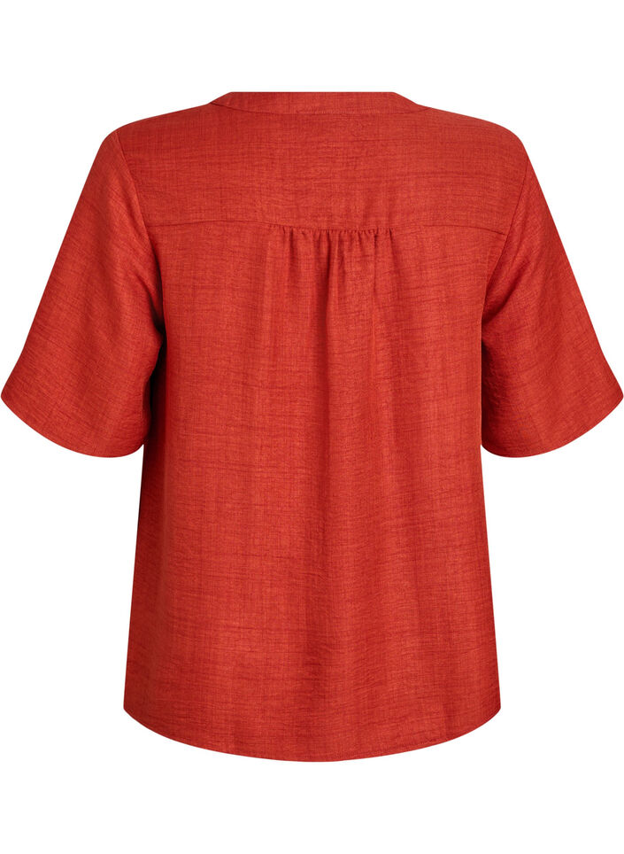Skjortebluse med v-hals og korte &aelig;rmer, R&oslash;d, Packshot image number 1