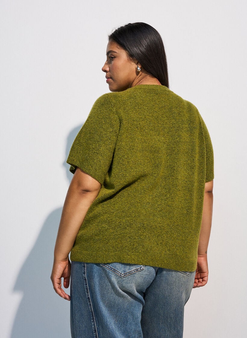 Strik cardigan med korte &aelig;rmer, Gr&oslash;n, Model