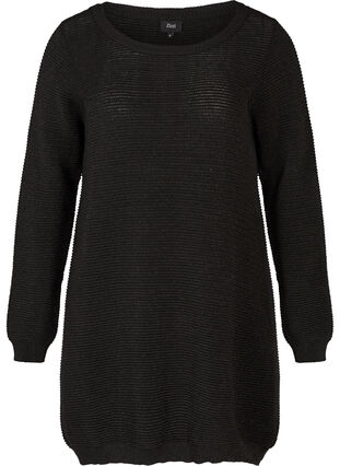 Langærmet strikkjole med lurex, Black, Packshot image number 0