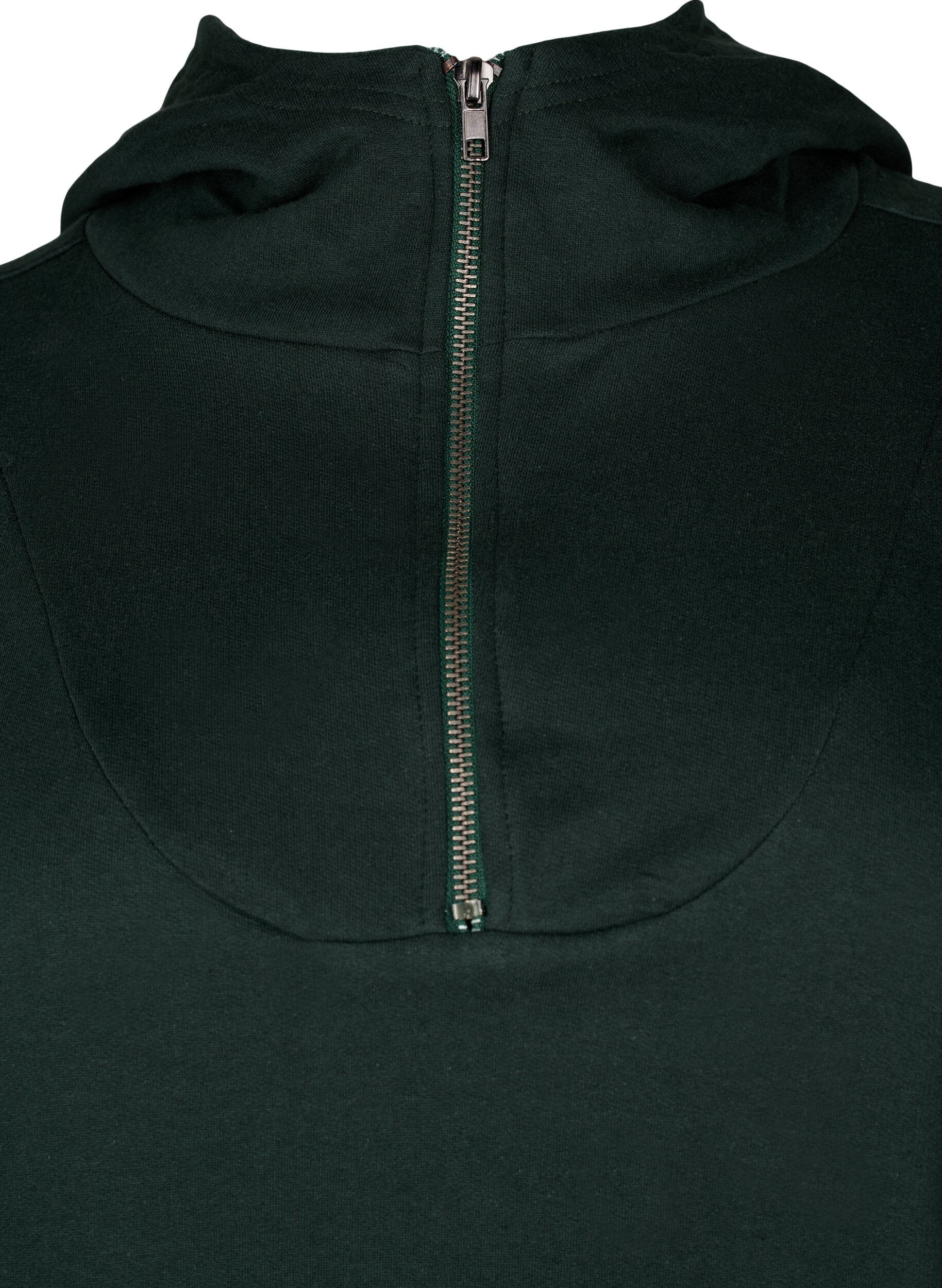 Zizzi Sweat tunika med h&aelig;tte og lynl&aring;s, Scarab, Packshot image number 2