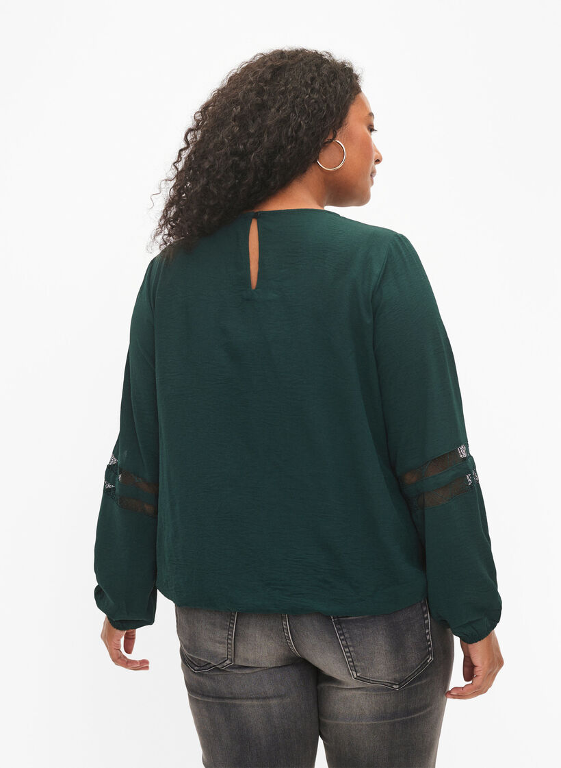 Langærmet bluse med blonder, Scarab, Model image number 1