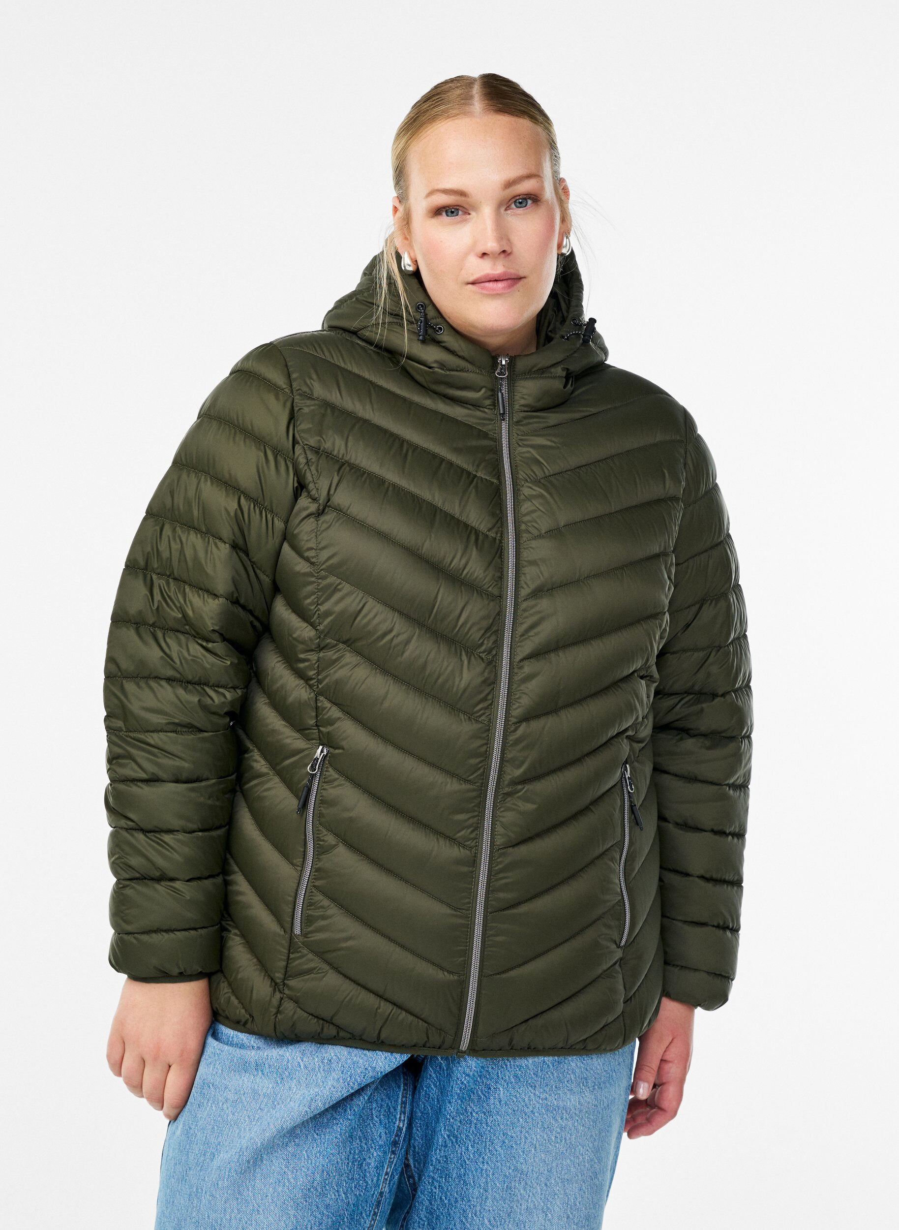ZizziLetv&aelig;gts jakke med h&aelig;tte, Gr&oslash;n, Model image number 0