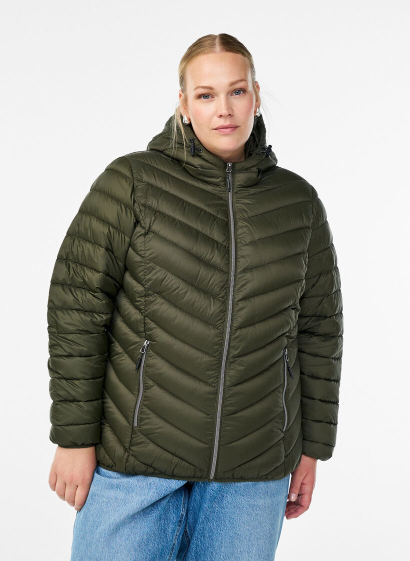 Letv&aelig;gts jakke med h&aelig;tte, Gr&oslash;n, Model image number 0