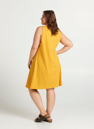 Ærmeløs bomulds kjole med a-shape, Mineral Yellow NY, Model image number 1