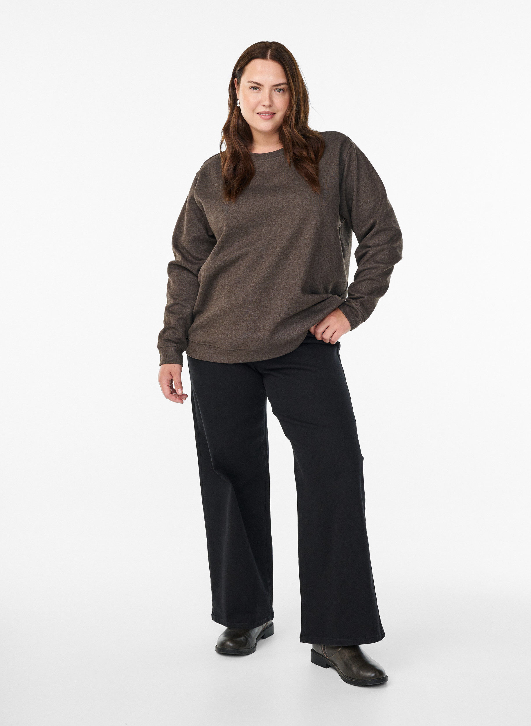 ZizziSweatshirt med rund hals , Brun, Model image number 1