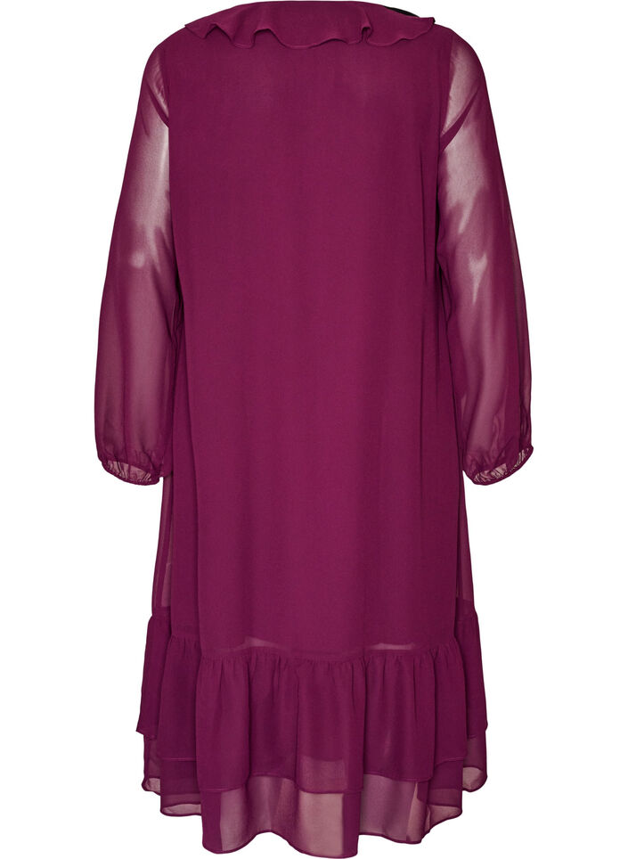 Festkjole med fl&aelig;sedetaljer og V-udsk&aelig;ring, R&oslash;d, Packshot image number 1