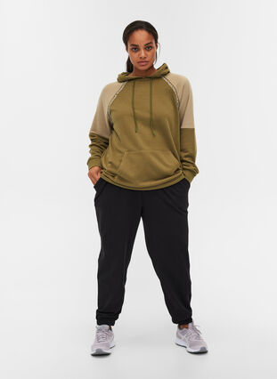 Sweatshirt med hætte og lomme, Olive Drab, Model image number 2