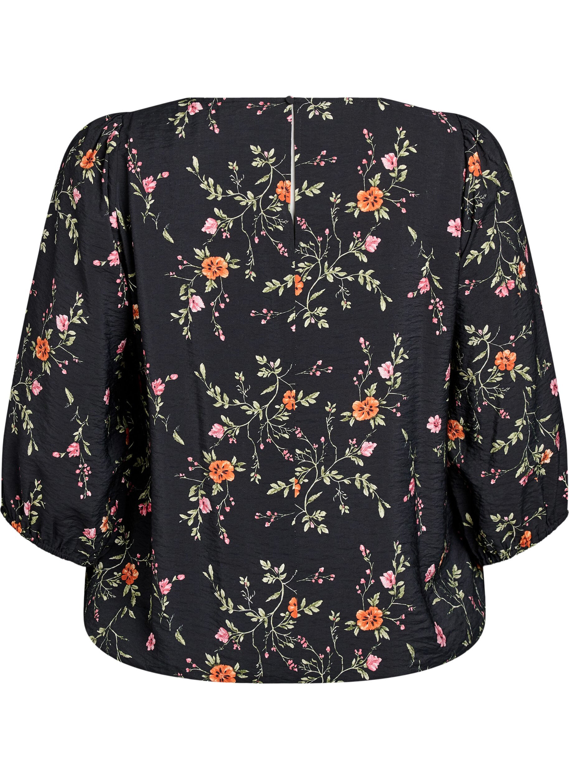Zizzi Bluse med 3/4 &aelig;rmer og blondedetalje, Sort, Packshot image number 1