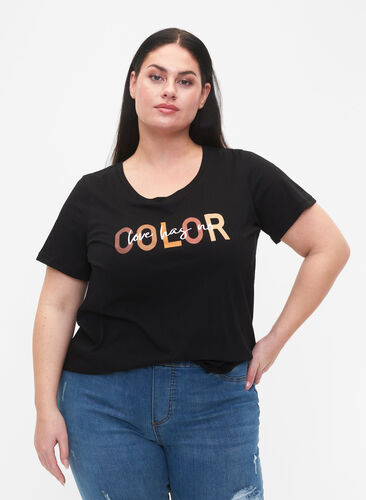 T-shirt i bomuld med print, Black COLOR, Model image number 0