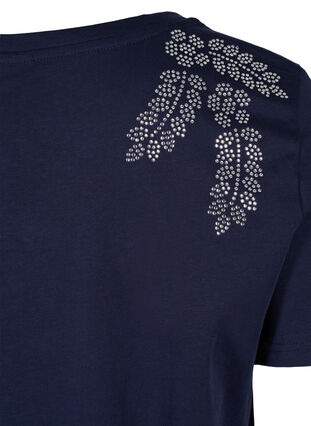 Kortærmet bomulds t-shirt med dekorative sten, Navy Blazer Stone, Packshot image number 3
