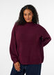Ribstrikket sweater med ballon&aelig;rmer og knapper, M&oslash;rk Bordeaux, Model image number 0