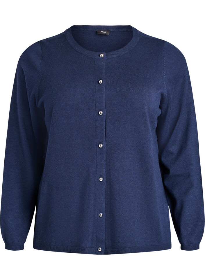 Cardigan med runde knapper, Bl&aring;, Packshot image number 0