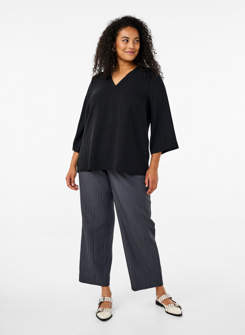 Bluse med 3/4 &aelig;rmer, Sort, Model image number 1