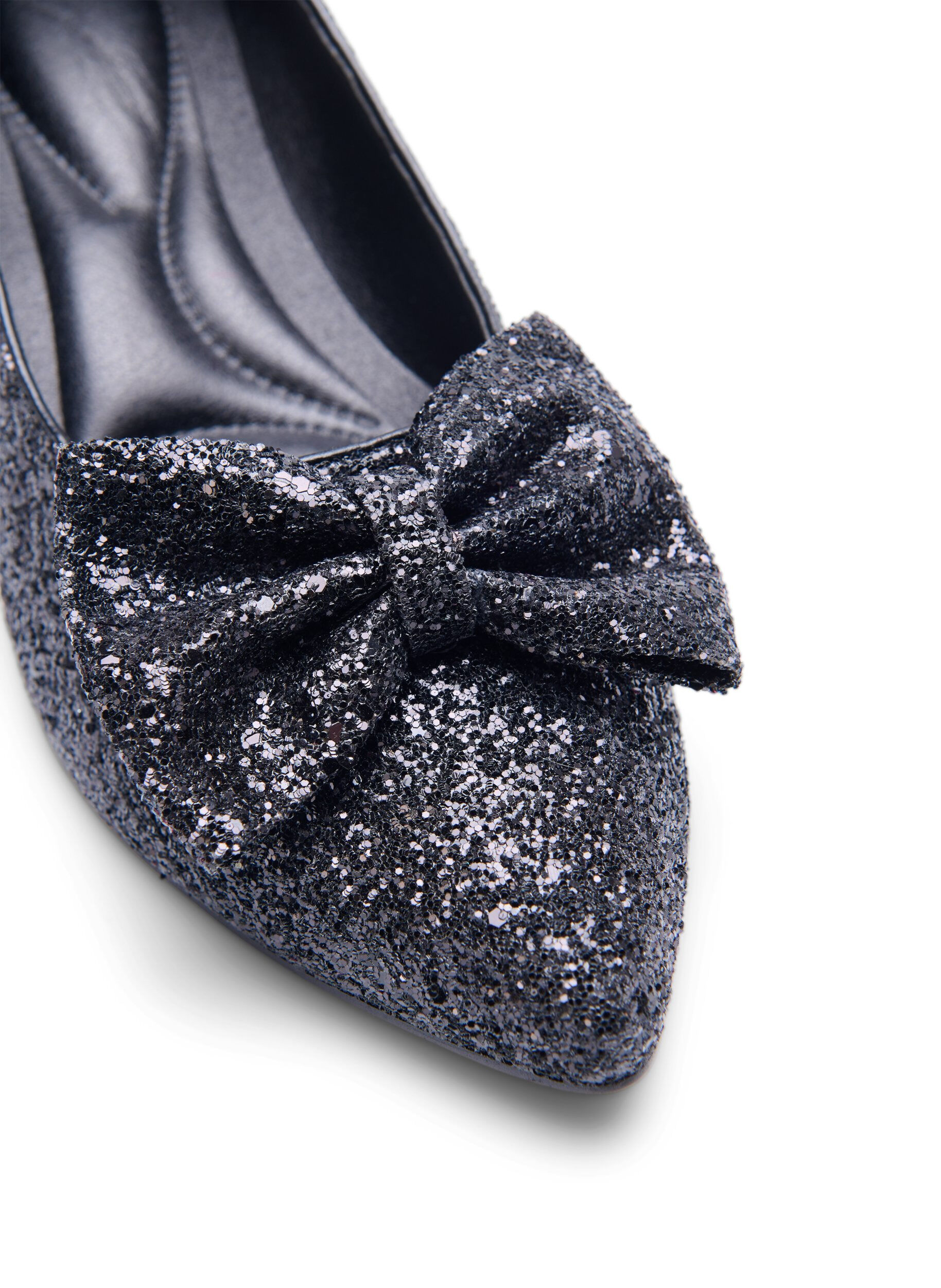Zizzi Wide fit - Glitter pump med sl&oslash;jfe, Sort, Packshot image number 3