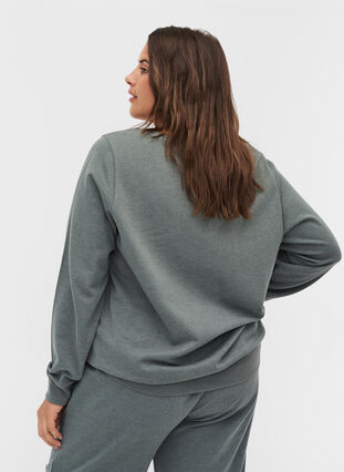 Meleret sweatshirt i bomuldsmix, Balsam Green Mel, Model image number 1