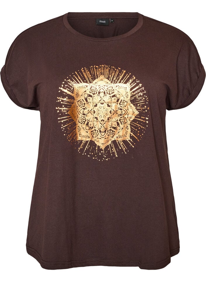 T-shirt med dekorativt frontprint, Brun, Packshot image number 0