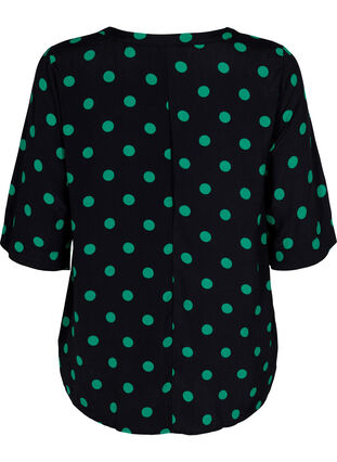 Viskose bluse med prikker, Black jol Green dot, Packshot image number 1