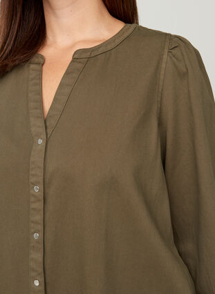 Lang bomulds skjorte med pufærmer, Ivy Green, Model image number 2
